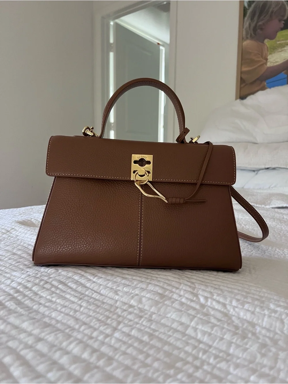 Classic Structured Brown Leather Top-Handle Bag